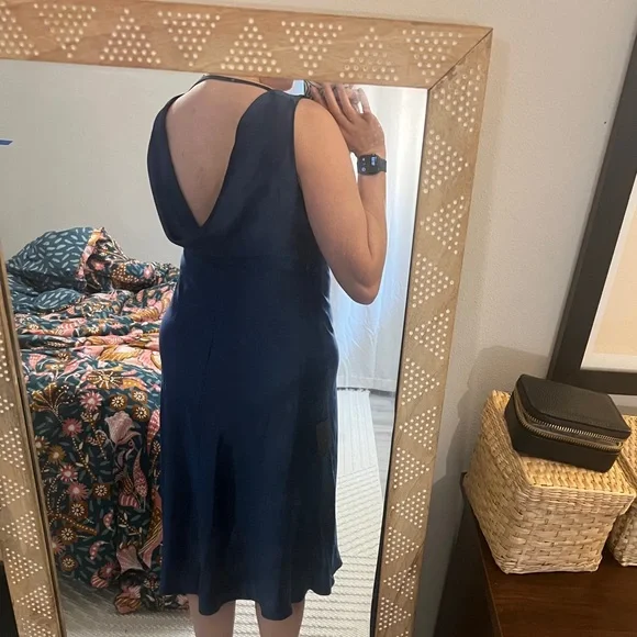NWT Incredible Love Navy Satin Cowl Back Midi Slip Dress - Picture 3 of 4